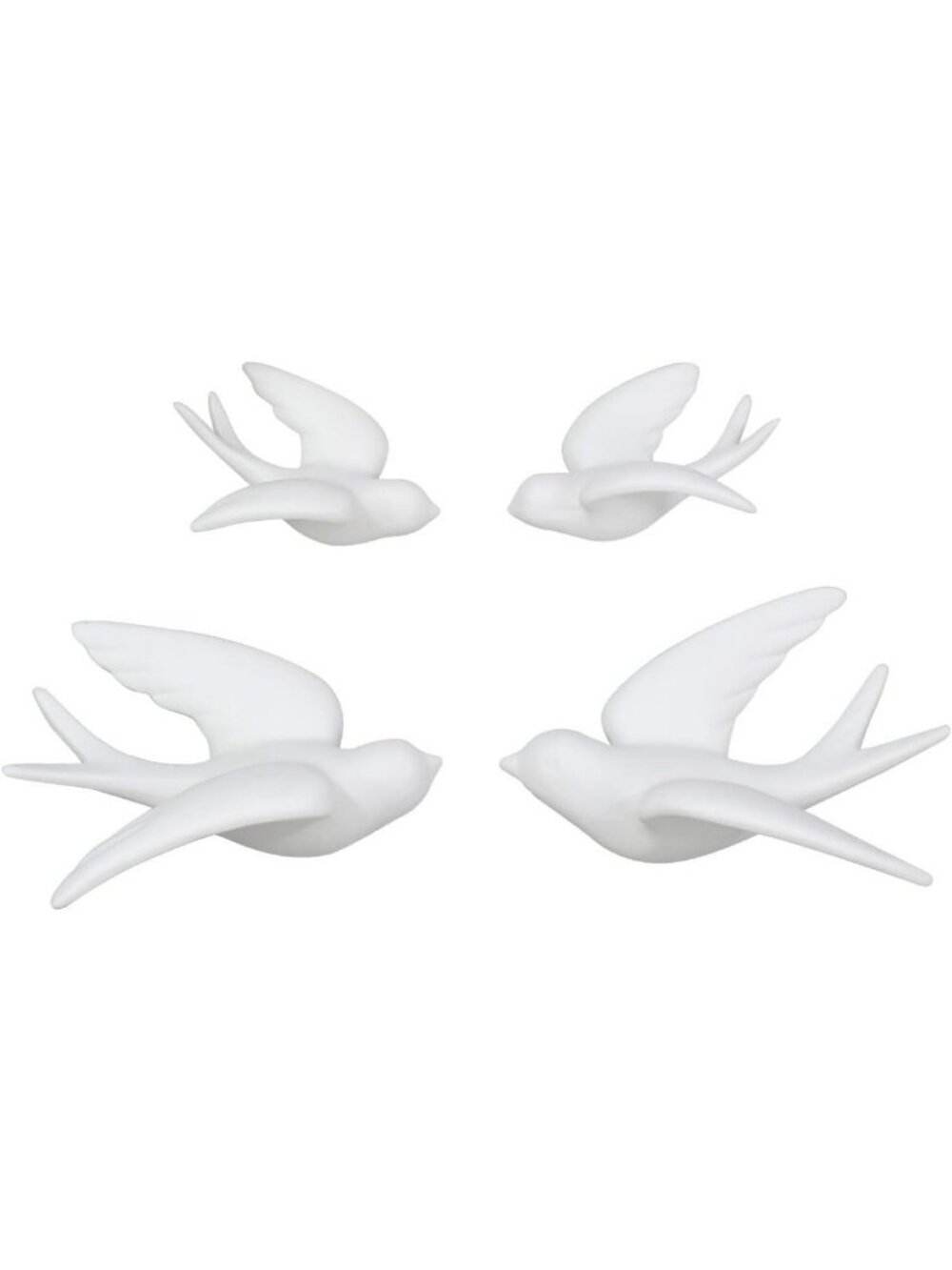 Ceramic Flying Birds Wall Decor - Set of 4 White Sparrows for Home Hanging Decor